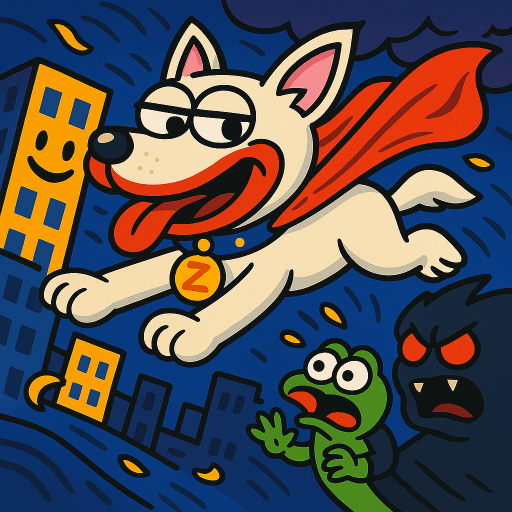 Superhero Zeus Flying Over City